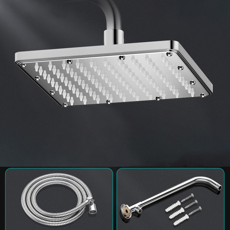 Contemporary Shower Head Combo Polished Stainless Steel Ceiling Mounted Shower Head 7"L x 7"W Square Top Spray with Horizontal Bar Clearhalo 'Bathroom Remodel & Bathroom Fixtures' 'Home Improvement' 'home_improvement' 'home_improvement_shower_heads' 'Shower Heads' 'shower_heads' 'Showers & Bathtubs Plumbing' 'Showers & Bathtubs' 6578374