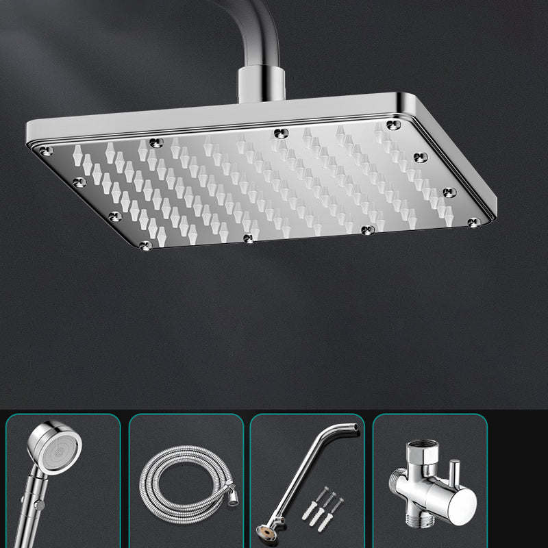 Contemporary Shower Head Combo Polished Stainless Steel Ceiling Mounted Shower Head 7"L x 7"W Square Top Spray & Shower & Hose & Horizontal Rail Clearhalo 'Bathroom Remodel & Bathroom Fixtures' 'Home Improvement' 'home_improvement' 'home_improvement_shower_heads' 'Shower Heads' 'shower_heads' 'Showers & Bathtubs Plumbing' 'Showers & Bathtubs' 6578376