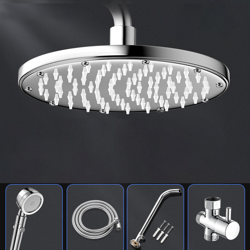Contemporary Shower Head Combo Polished Stainless Steel Ceiling Mounted Shower Head 7"L x 7"W Round Top Spray & Shower & Hose & Horizontal Rail Clearhalo 'Bathroom Remodel & Bathroom Fixtures' 'Home Improvement' 'home_improvement' 'home_improvement_shower_heads' 'Shower Heads' 'shower_heads' 'Showers & Bathtubs Plumbing' 'Showers & Bathtubs' 6578380