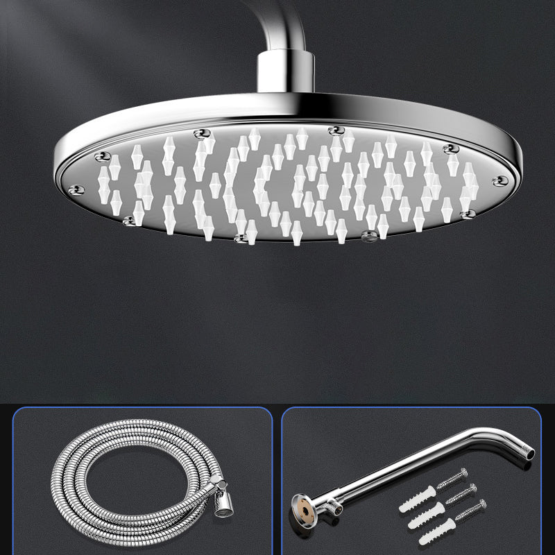 Contemporary Shower Head Combo Polished Stainless Steel Ceiling Mounted Shower Head 7"L x 7"W Round Top Spray with Horizontal Bar Clearhalo 'Bathroom Remodel & Bathroom Fixtures' 'Home Improvement' 'home_improvement' 'home_improvement_shower_heads' 'Shower Heads' 'shower_heads' 'Showers & Bathtubs Plumbing' 'Showers & Bathtubs' 6578382
