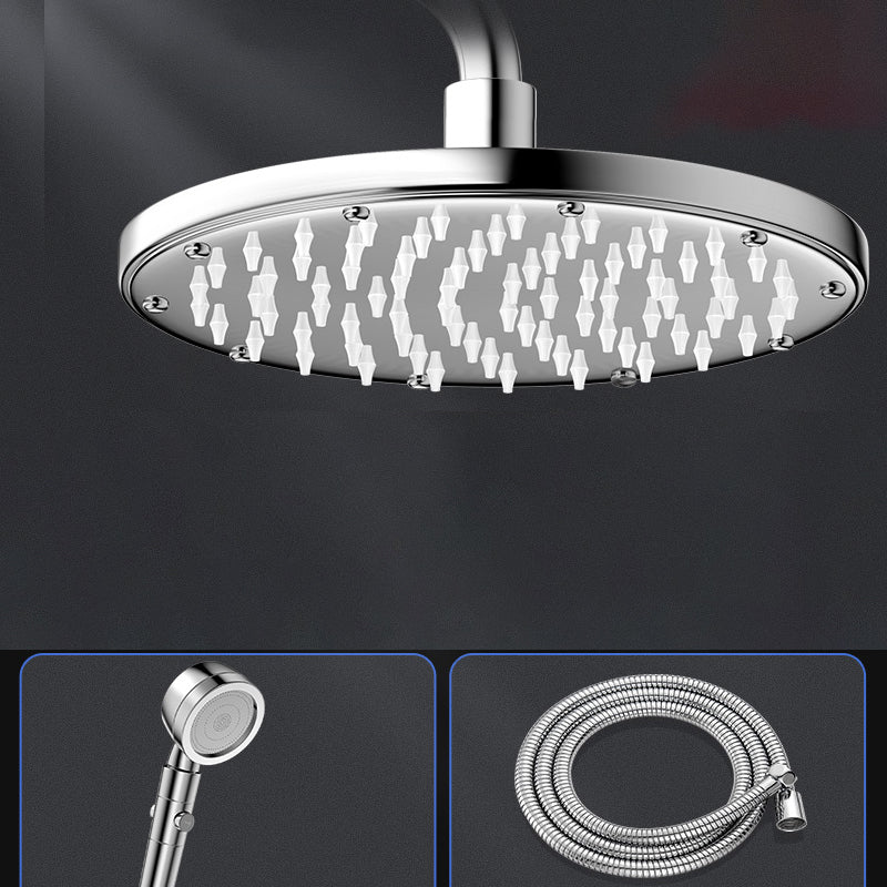 Contemporary Shower Head Combo Polished Stainless Steel Ceiling Mounted Shower Head 7"L x 7"W Round Top Spray with Shower and Hose Clearhalo 'Bathroom Remodel & Bathroom Fixtures' 'Home Improvement' 'home_improvement' 'home_improvement_shower_heads' 'Shower Heads' 'shower_heads' 'Showers & Bathtubs Plumbing' 'Showers & Bathtubs' 6578383