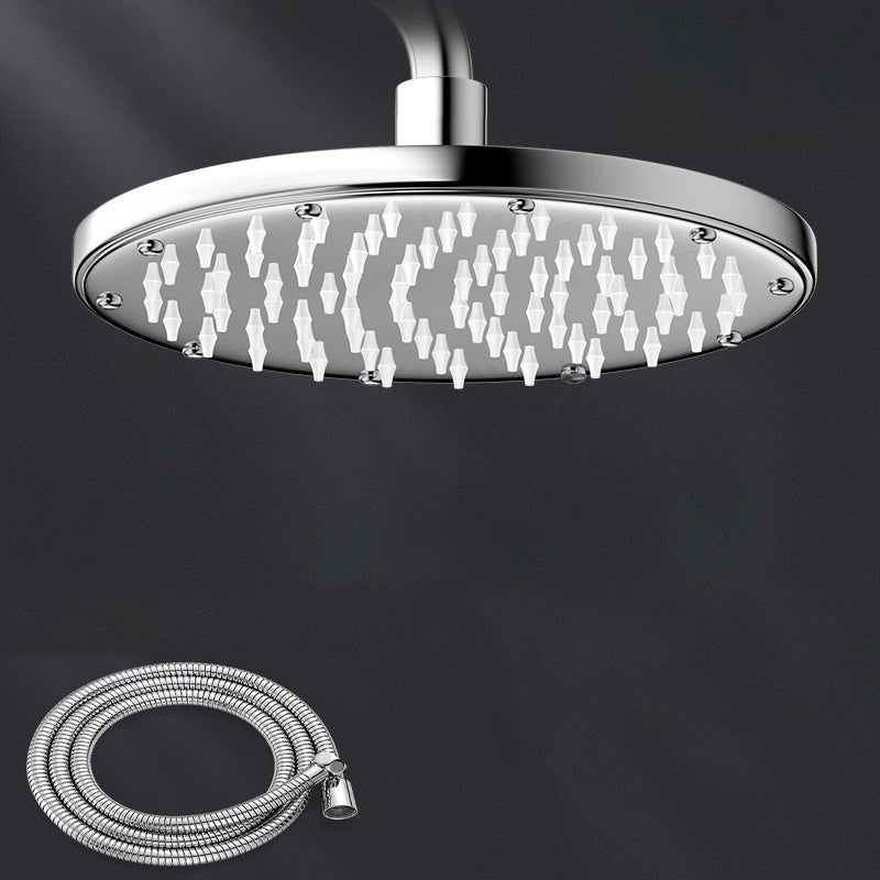 Contemporary Shower Head Combo Polished Stainless Steel Ceiling Mounted Shower Head 7"L x 7"W Round Top Spray with Hose Clearhalo 'Bathroom Remodel & Bathroom Fixtures' 'Home Improvement' 'home_improvement' 'home_improvement_shower_heads' 'Shower Heads' 'shower_heads' 'Showers & Bathtubs Plumbing' 'Showers & Bathtubs' 6578384