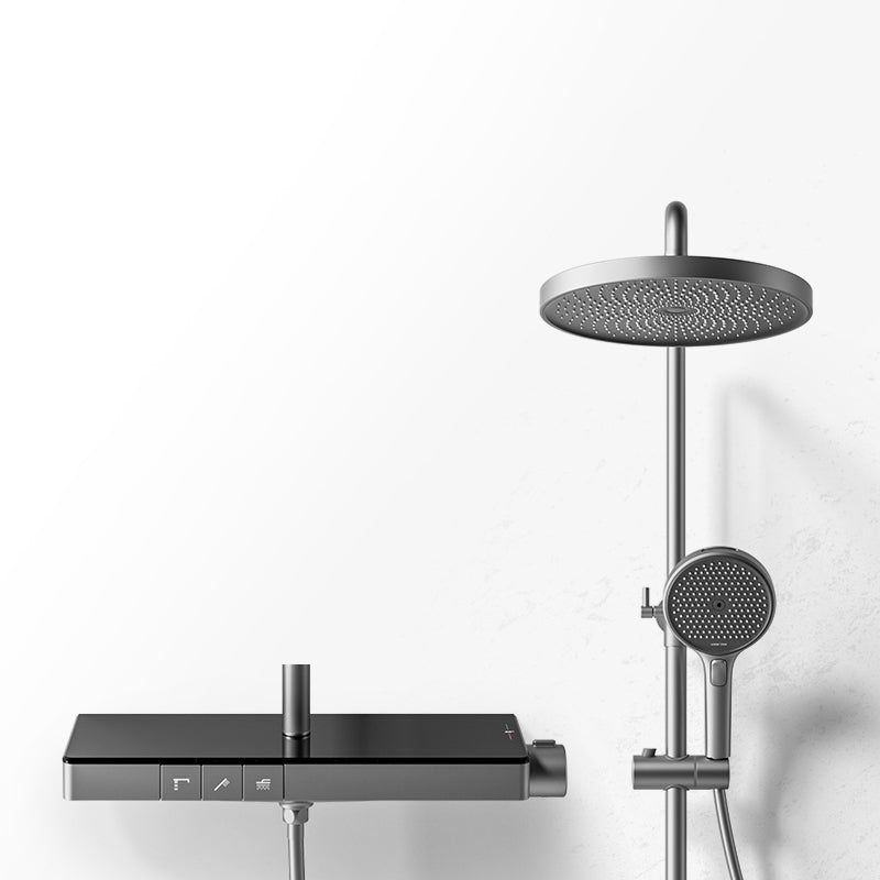 Shower System 4-Jet Rain Round Handheld Shower Head Wall Mounted Shower Trim Grey Temperature Control Clearhalo 'Bathroom Remodel & Bathroom Fixtures' 'Home Improvement' 'home_improvement' 'home_improvement_shower_faucets' 'Shower Faucets & Systems' 'shower_faucets' 'Showers & Bathtubs Plumbing' 'Showers & Bathtubs' 6578467