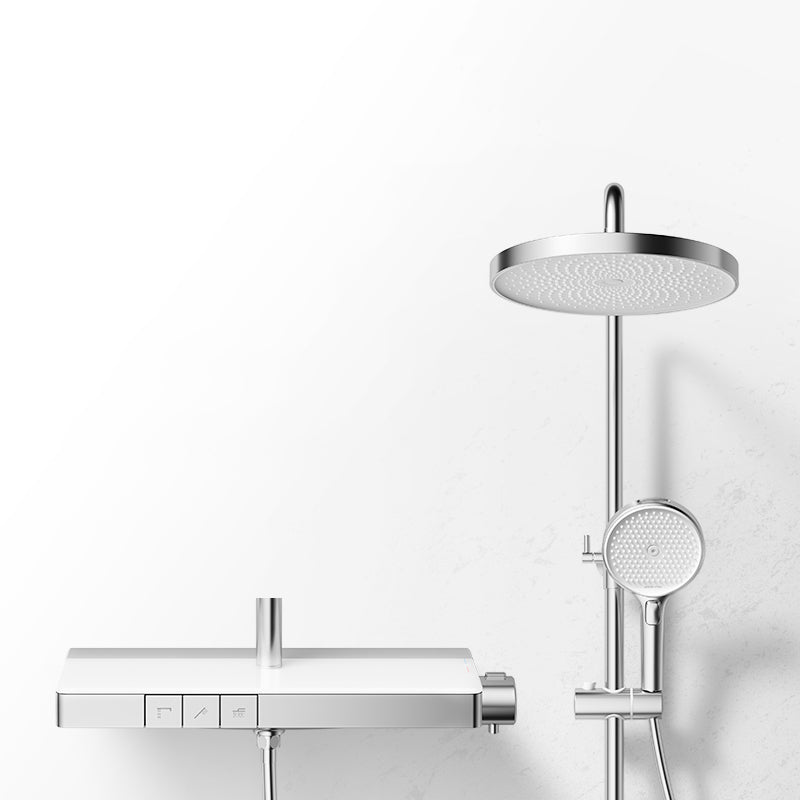 Shower System 4-Jet Rain Round Handheld Shower Head Wall Mounted Shower Trim Silver Thermostatic Clearhalo 'Bathroom Remodel & Bathroom Fixtures' 'Home Improvement' 'home_improvement' 'home_improvement_shower_faucets' 'Shower Faucets & Systems' 'shower_faucets' 'Showers & Bathtubs Plumbing' 'Showers & Bathtubs' 6578469