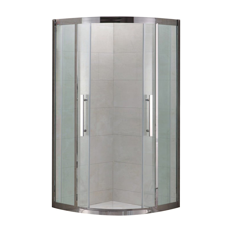 Shower Enclosure Semi-Frameless Double Sliding Neo-Angle Black Door Handles Shower Stall Silver Clearhalo 'Bathroom Remodel & Bathroom Fixtures' 'Home Improvement' 'home_improvement' 'home_improvement_shower_stalls_enclosures' 'Shower Stalls & Enclosures' 'shower_stalls_enclosures' 'Showers & Bathtubs' 6582516