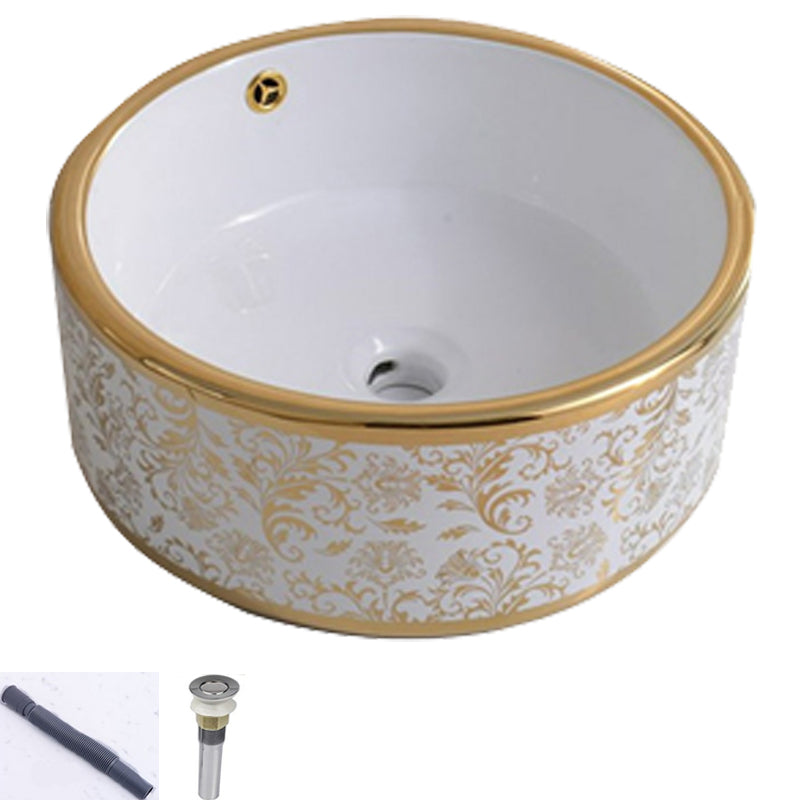 Traditional Vessel Lavatory Sink Oval-Shape Porcelain with Faucet Bathroom Sink 17"L x 17"W x 6"H Sink Circular Clearhalo 'Bathroom Remodel & Bathroom Fixtures' 'Bathroom Sinks & Faucet Components' 'Bathroom Sinks' 'bathroom_sink' 'Home Improvement' 'home_improvement' 'home_improvement_bathroom_sink' 6582573