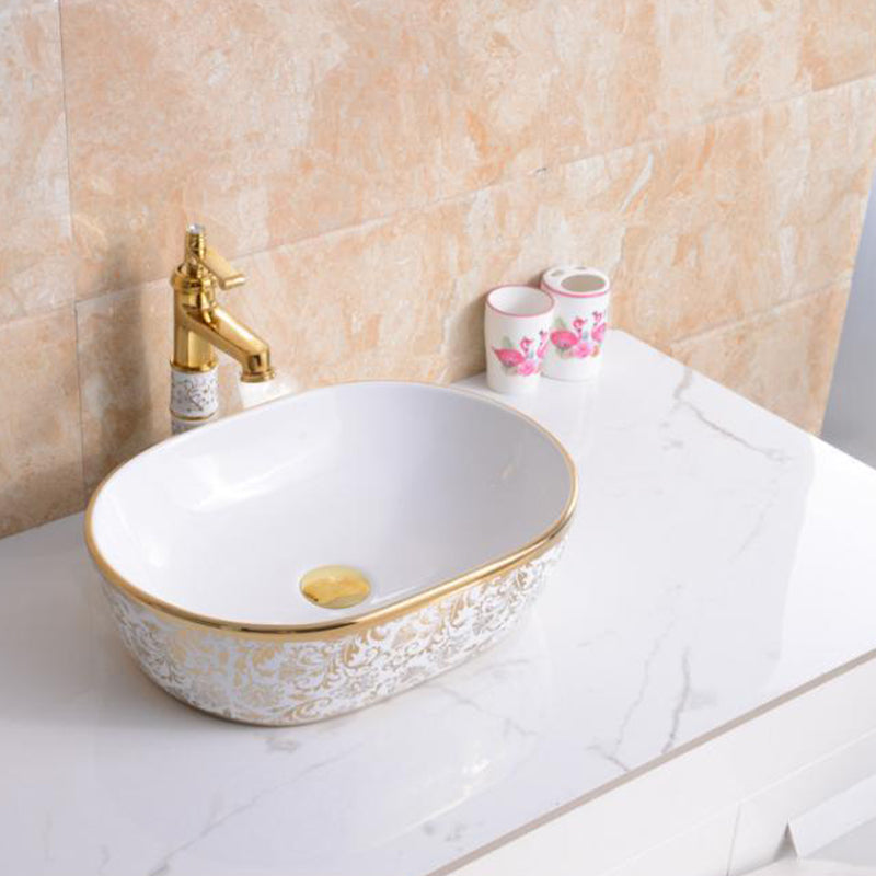 Traditional Vessel Lavatory Sink Oval-Shape Porcelain with Faucet Bathroom Sink 16"L x 12"W x 5"H Sink with Faucet Oval Clearhalo 'Bathroom Remodel & Bathroom Fixtures' 'Bathroom Sinks & Faucet Components' 'Bathroom Sinks' 'bathroom_sink' 'Home Improvement' 'home_improvement' 'home_improvement_bathroom_sink' 6582574