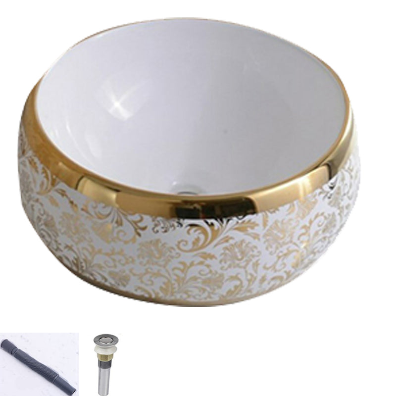 Traditional Vessel Lavatory Sink Oval-Shape Porcelain with Faucet Bathroom Sink 15.7"L x 15.7"W x 5.9"H Sink Circular Clearhalo 'Bathroom Remodel & Bathroom Fixtures' 'Bathroom Sinks & Faucet Components' 'Bathroom Sinks' 'bathroom_sink' 'Home Improvement' 'home_improvement' 'home_improvement_bathroom_sink' 6582575