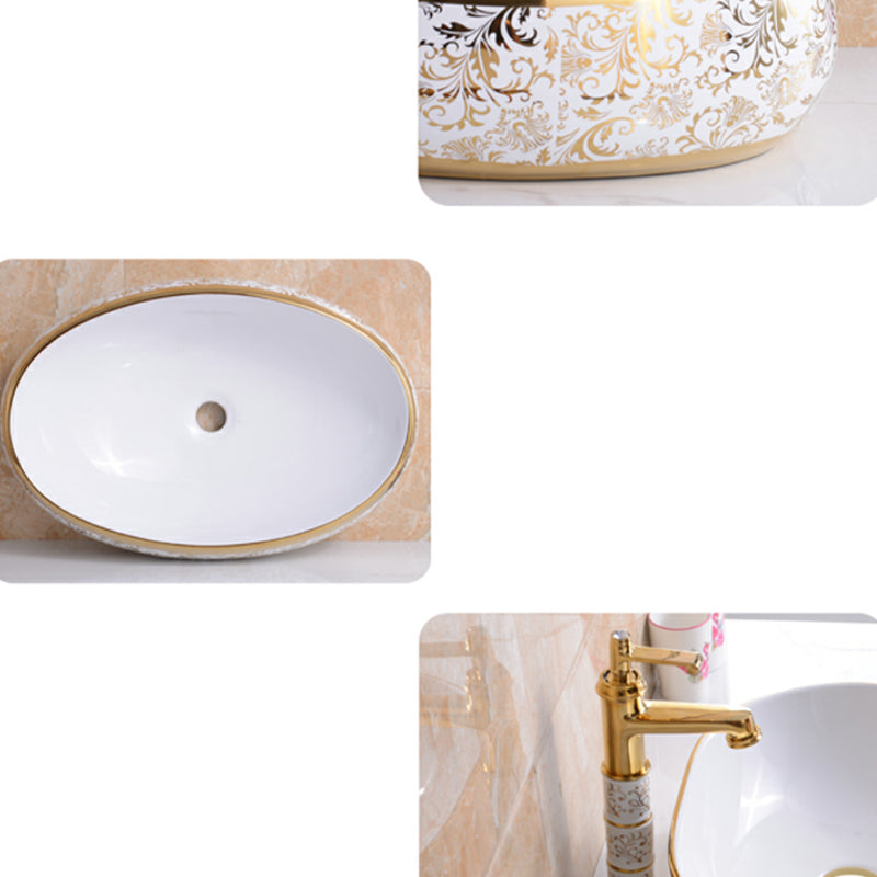 Traditional Vessel Lavatory Sink Oval-Shape Porcelain with Faucet Bathroom Sink Clearhalo 'Bathroom Remodel & Bathroom Fixtures' 'Bathroom Sinks & Faucet Components' 'Bathroom Sinks' 'bathroom_sink' 'Home Improvement' 'home_improvement' 'home_improvement_bathroom_sink' 6582578