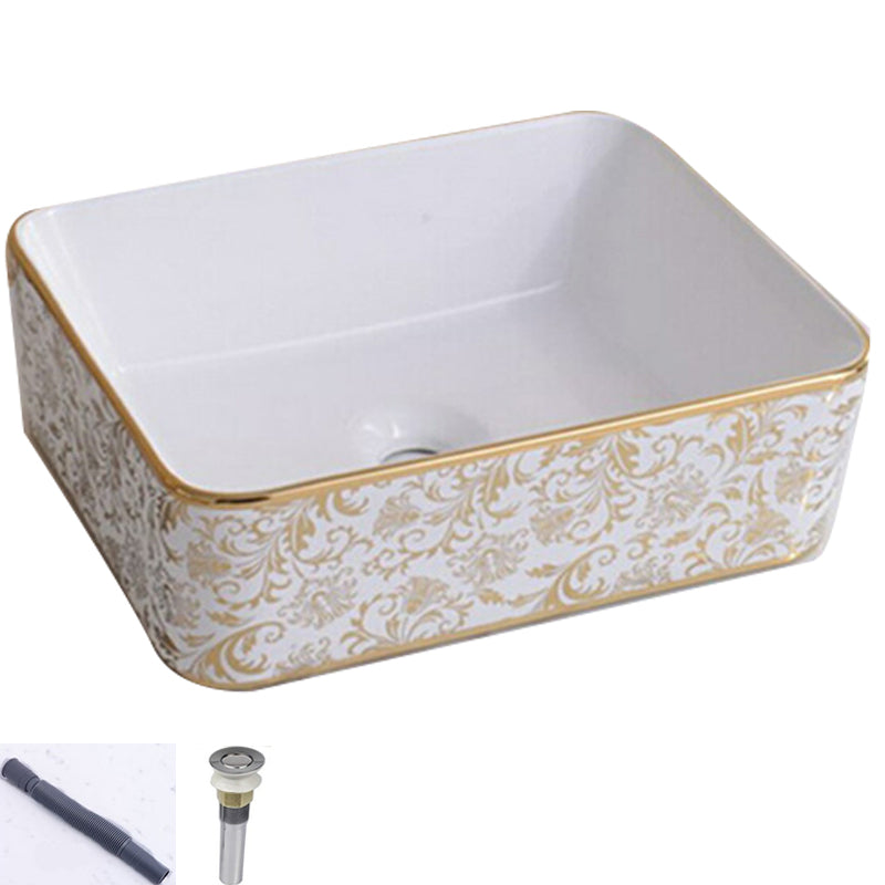 Traditional Vessel Lavatory Sink Oval-Shape Porcelain with Faucet Bathroom Sink 16"L x 12"W x 5"H Sink Rectangular Clearhalo 'Bathroom Remodel & Bathroom Fixtures' 'Bathroom Sinks & Faucet Components' 'Bathroom Sinks' 'bathroom_sink' 'Home Improvement' 'home_improvement' 'home_improvement_bathroom_sink' 6582581