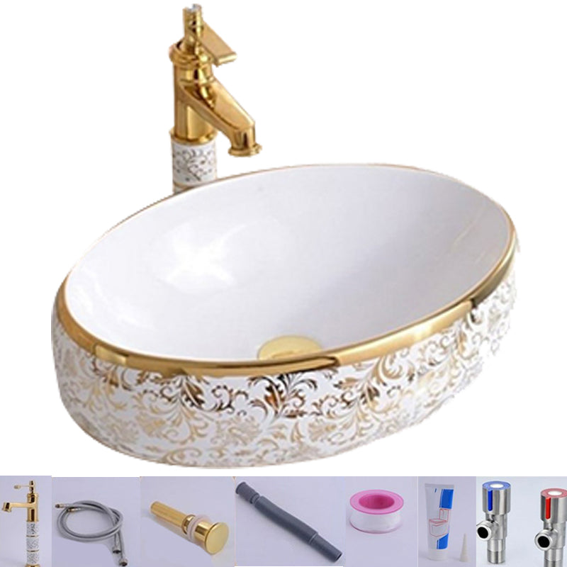 Traditional Vessel Lavatory Sink Oval-Shape Porcelain with Faucet Bathroom Sink 19"L x 13"W x 6"H Sink with Faucet Oval Clearhalo 'Bathroom Remodel & Bathroom Fixtures' 'Bathroom Sinks & Faucet Components' 'Bathroom Sinks' 'bathroom_sink' 'Home Improvement' 'home_improvement' 'home_improvement_bathroom_sink' 6582582