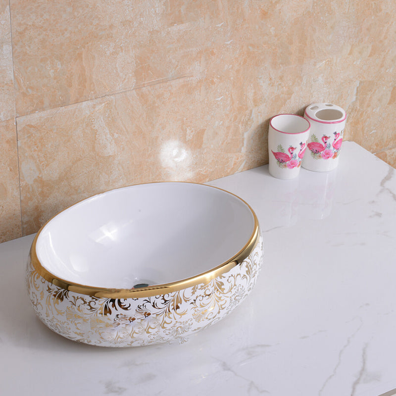 Traditional Vessel Lavatory Sink Oval-Shape Porcelain with Faucet Bathroom Sink 16"L x 12"W x 5"H Sink Oval Clearhalo 'Bathroom Remodel & Bathroom Fixtures' 'Bathroom Sinks & Faucet Components' 'Bathroom Sinks' 'bathroom_sink' 'Home Improvement' 'home_improvement' 'home_improvement_bathroom_sink' 6582583