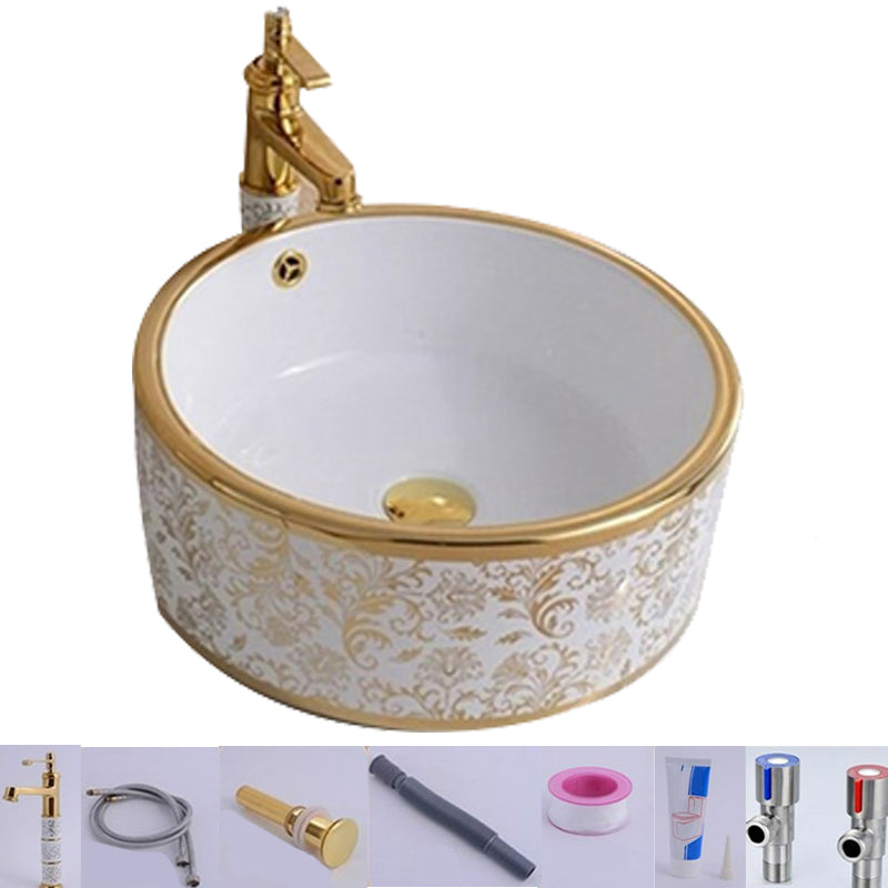 Traditional Vessel Lavatory Sink Oval-Shape Porcelain with Faucet Bathroom Sink 17"L x 17"W x 6"H Sink with Faucet Circular Clearhalo 'Bathroom Remodel & Bathroom Fixtures' 'Bathroom Sinks & Faucet Components' 'Bathroom Sinks' 'bathroom_sink' 'Home Improvement' 'home_improvement' 'home_improvement_bathroom_sink' 6582585