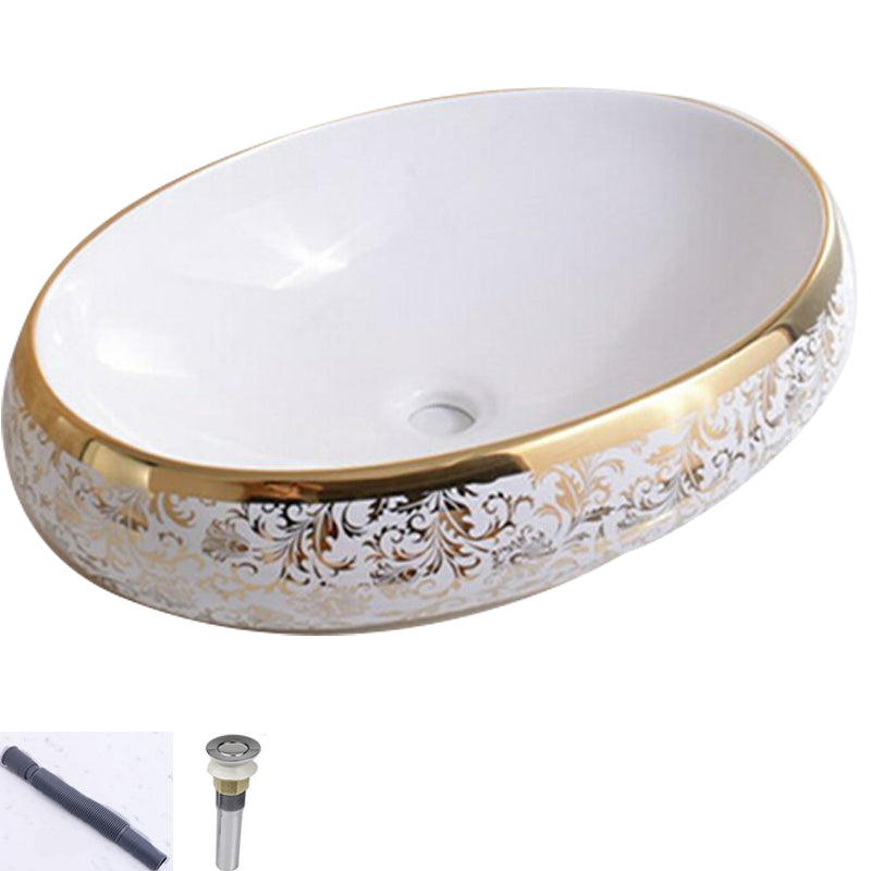 Traditional Vessel Lavatory Sink Oval-Shape Porcelain with Faucet Bathroom Sink 23.6"L x 15.7"W x 5.9"H Sink Oval Clearhalo 'Bathroom Remodel & Bathroom Fixtures' 'Bathroom Sinks & Faucet Components' 'Bathroom Sinks' 'bathroom_sink' 'Home Improvement' 'home_improvement' 'home_improvement_bathroom_sink' 6582587