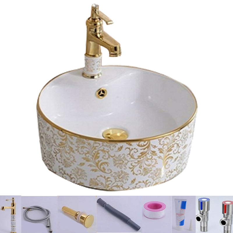 Traditional Vessel Lavatory Sink Oval-Shape Porcelain with Faucet Bathroom Sink 16"L x 16"W x 6"H Sink with Faucet Circular Clearhalo 'Bathroom Remodel & Bathroom Fixtures' 'Bathroom Sinks & Faucet Components' 'Bathroom Sinks' 'bathroom_sink' 'Home Improvement' 'home_improvement' 'home_improvement_bathroom_sink' 6582588