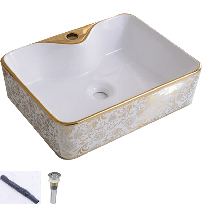 Traditional Vessel Lavatory Sink Oval-Shape Porcelain with Faucet Bathroom Sink 16"L x 12"W x 5"H Sink Rectangular (Hole Included) Clearhalo 'Bathroom Remodel & Bathroom Fixtures' 'Bathroom Sinks & Faucet Components' 'Bathroom Sinks' 'bathroom_sink' 'Home Improvement' 'home_improvement' 'home_improvement_bathroom_sink' 6582589