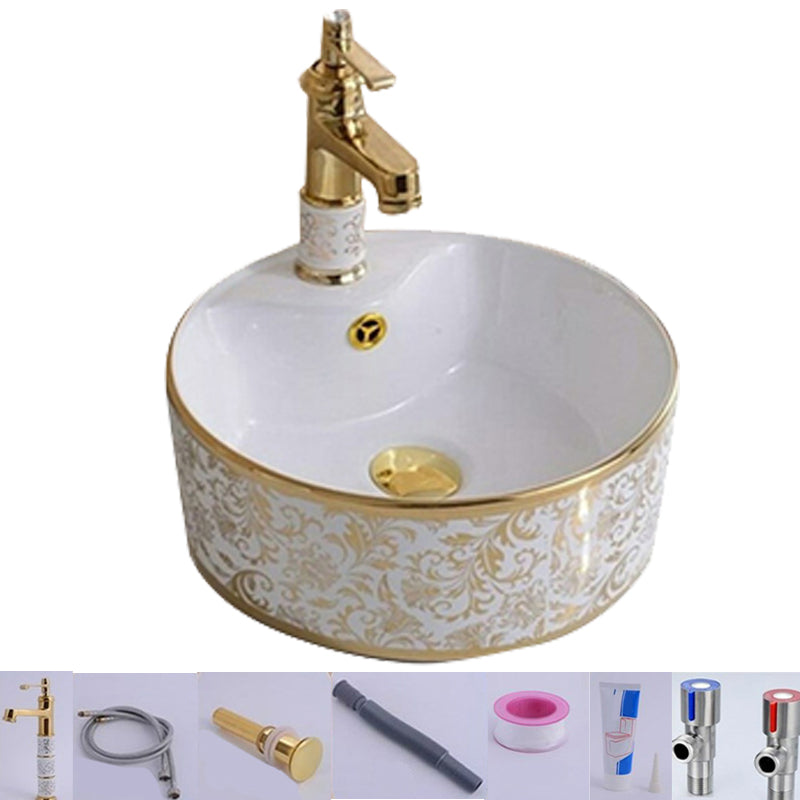 Traditional Vessel Lavatory Sink Oval-Shape Porcelain with Faucet Bathroom Sink 14"L x 14"W x 5"H Sink with Faucet Circular Clearhalo 'Bathroom Remodel & Bathroom Fixtures' 'Bathroom Sinks & Faucet Components' 'Bathroom Sinks' 'bathroom_sink' 'Home Improvement' 'home_improvement' 'home_improvement_bathroom_sink' 6582590