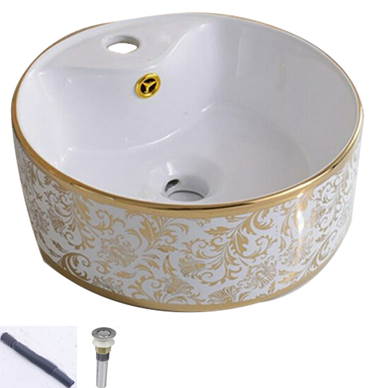 Traditional Vessel Lavatory Sink Oval-Shape Porcelain with Faucet Bathroom Sink 14"L x 14"W x 5"H Sink Circular Clearhalo 'Bathroom Remodel & Bathroom Fixtures' 'Bathroom Sinks & Faucet Components' 'Bathroom Sinks' 'bathroom_sink' 'Home Improvement' 'home_improvement' 'home_improvement_bathroom_sink' 6582591
