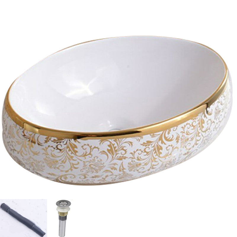 Traditional Vessel Lavatory Sink Oval-Shape Porcelain with Faucet Bathroom Sink 19"L x 13"W x 6"H Sink Oval Clearhalo 'Bathroom Remodel & Bathroom Fixtures' 'Bathroom Sinks & Faucet Components' 'Bathroom Sinks' 'bathroom_sink' 'Home Improvement' 'home_improvement' 'home_improvement_bathroom_sink' 6582594