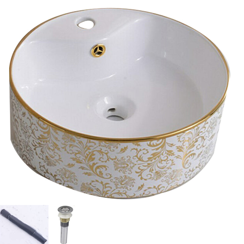 Traditional Vessel Lavatory Sink Oval-Shape Porcelain with Faucet Bathroom Sink 16"L x 16"W x 6"H Sink Circular Clearhalo 'Bathroom Remodel & Bathroom Fixtures' 'Bathroom Sinks & Faucet Components' 'Bathroom Sinks' 'bathroom_sink' 'Home Improvement' 'home_improvement' 'home_improvement_bathroom_sink' 6582596