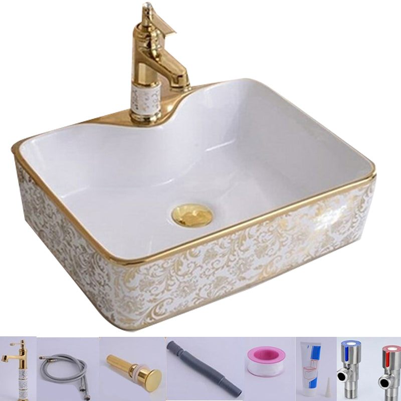 Traditional Vessel Lavatory Sink Oval-Shape Porcelain with Faucet Bathroom Sink 16"L x 12"W x 5"H Sink with Faucet Rectangular (Hole Included) Clearhalo 'Bathroom Remodel & Bathroom Fixtures' 'Bathroom Sinks & Faucet Components' 'Bathroom Sinks' 'bathroom_sink' 'Home Improvement' 'home_improvement' 'home_improvement_bathroom_sink' 6582597
