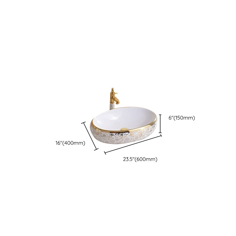 Traditional Vessel Lavatory Sink Oval-Shape Porcelain with Faucet Bathroom Sink Clearhalo 'Bathroom Remodel & Bathroom Fixtures' 'Bathroom Sinks & Faucet Components' 'Bathroom Sinks' 'bathroom_sink' 'Home Improvement' 'home_improvement' 'home_improvement_bathroom_sink' 6582598