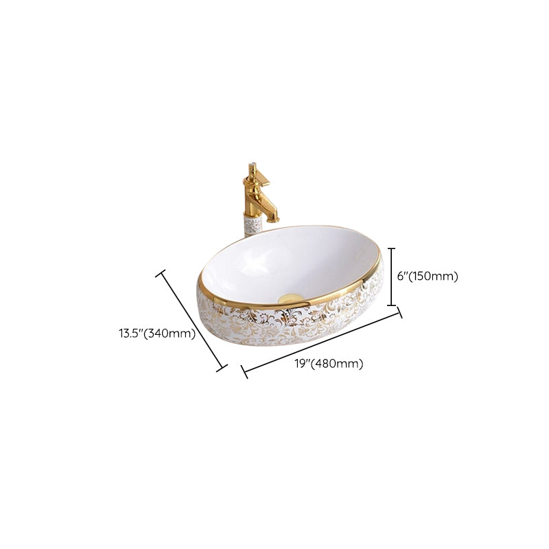 Traditional Vessel Lavatory Sink Oval-Shape Porcelain with Faucet Bathroom Sink Clearhalo 'Bathroom Remodel & Bathroom Fixtures' 'Bathroom Sinks & Faucet Components' 'Bathroom Sinks' 'bathroom_sink' 'Home Improvement' 'home_improvement' 'home_improvement_bathroom_sink' 6582599