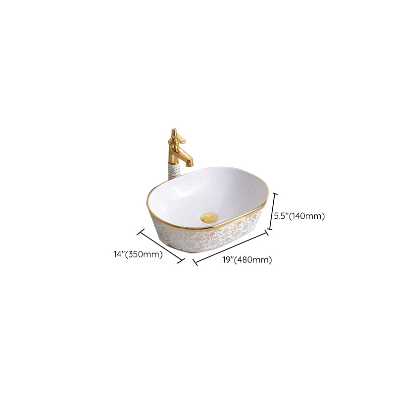 Traditional Vessel Lavatory Sink Oval-Shape Porcelain with Faucet Bathroom Sink Clearhalo 'Bathroom Remodel & Bathroom Fixtures' 'Bathroom Sinks & Faucet Components' 'Bathroom Sinks' 'bathroom_sink' 'Home Improvement' 'home_improvement' 'home_improvement_bathroom_sink' 6582606