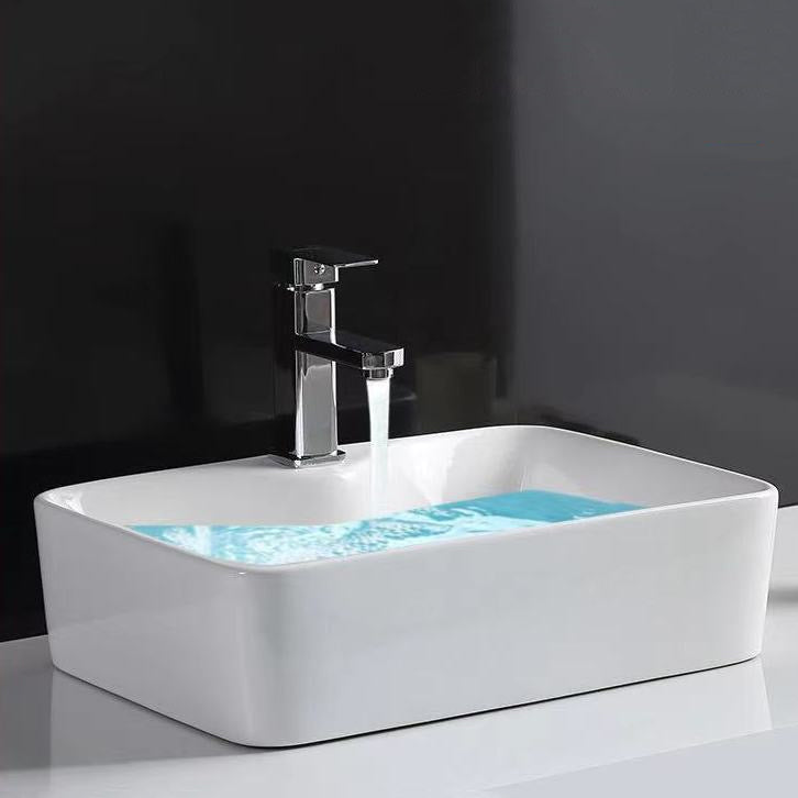 Contemporary Bathroom Sink Porcelain Rectangular Vessel Sink with Pop-Up Drain Clearhalo 'Bathroom Remodel & Bathroom Fixtures' 'Bathroom Sinks & Faucet Components' 'Bathroom Sinks' 'bathroom_sink' 'Home Improvement' 'home_improvement' 'home_improvement_bathroom_sink' 6582607
