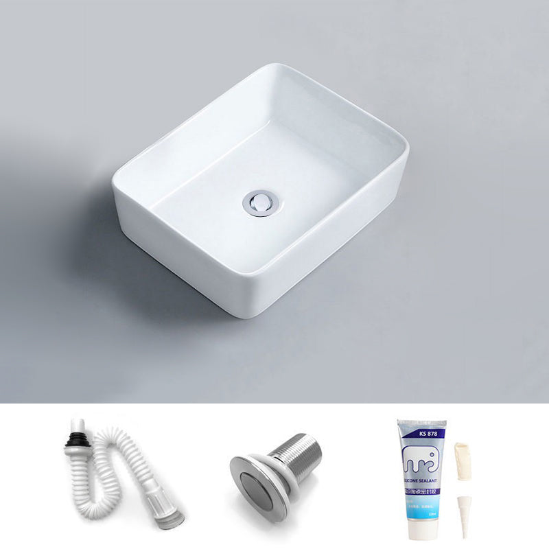 Contemporary Bathroom Sink Porcelain Rectangular Vessel Sink with Pop-Up Drain Faucet Hole Not Included Sink Clearhalo 'Bathroom Remodel & Bathroom Fixtures' 'Bathroom Sinks & Faucet Components' 'Bathroom Sinks' 'bathroom_sink' 'Home Improvement' 'home_improvement' 'home_improvement_bathroom_sink' 6582608