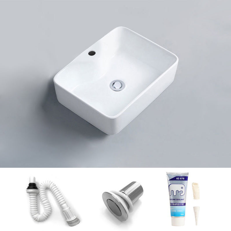 Contemporary Bathroom Sink Porcelain Rectangular Vessel Sink with Pop-Up Drain 1 Hole Faucets Sink Clearhalo 'Bathroom Remodel & Bathroom Fixtures' 'Bathroom Sinks & Faucet Components' 'Bathroom Sinks' 'bathroom_sink' 'Home Improvement' 'home_improvement' 'home_improvement_bathroom_sink' 6582613