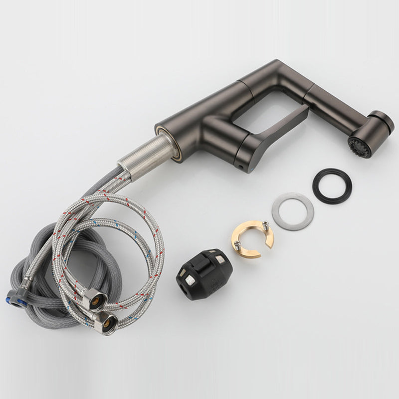 Modern Pull-out Faucet Single Lever Handle Faucet for Bathroom Clearhalo 'Bathroom Remodel & Bathroom Fixtures' 'Bathroom Sink Faucets' 'Bathroom Sinks & Faucet Components' 'bathroom_sink_faucets' 'Home Improvement' 'home_improvement' 'home_improvement_bathroom_sink_faucets' 6585153