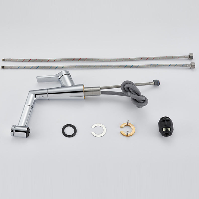 Modern Pull-out Faucet Single Lever Handle Faucet for Bathroom Clearhalo 'Bathroom Remodel & Bathroom Fixtures' 'Bathroom Sink Faucets' 'Bathroom Sinks & Faucet Components' 'bathroom_sink_faucets' 'Home Improvement' 'home_improvement' 'home_improvement_bathroom_sink_faucets' 6585157