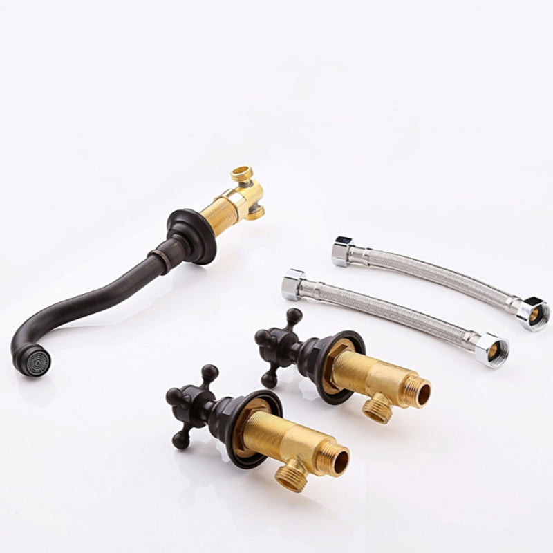 3 Holes Faucet Glam Style Wall Mounted Faucet with 2 Cross Handles Clearhalo 'Bathroom Remodel & Bathroom Fixtures' 'Bathroom Sink Faucets' 'Bathroom Sinks & Faucet Components' 'bathroom_sink_faucets' 'Home Improvement' 'home_improvement' 'home_improvement_bathroom_sink_faucets' 6585184