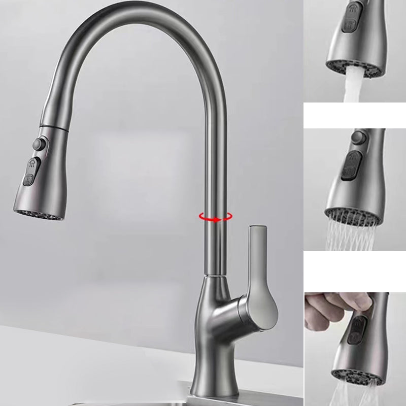 Modern Kitchen Faucet Pull down Sprayer Bar Faucet with Handle and Supply Line Dark Gray Spray Clearhalo 'Home Improvement' 'home_improvement' 'home_improvement_kitchen_faucets' 'Kitchen Faucets' 'Kitchen Remodel & Kitchen Fixtures' 'Kitchen Sinks & Faucet Components' 'kitchen_faucets' 6585205