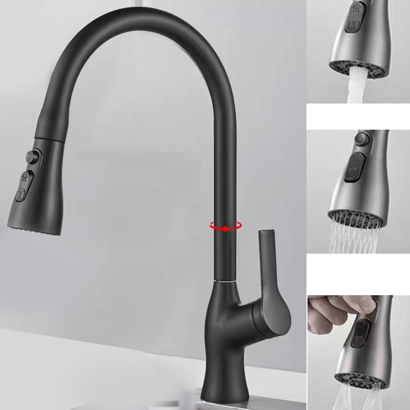 Modern Kitchen Faucet Pull down Sprayer Bar Faucet with Handle and Supply Line Black Spray Clearhalo 'Home Improvement' 'home_improvement' 'home_improvement_kitchen_faucets' 'Kitchen Faucets' 'Kitchen Remodel & Kitchen Fixtures' 'Kitchen Sinks & Faucet Components' 'kitchen_faucets' 6585206