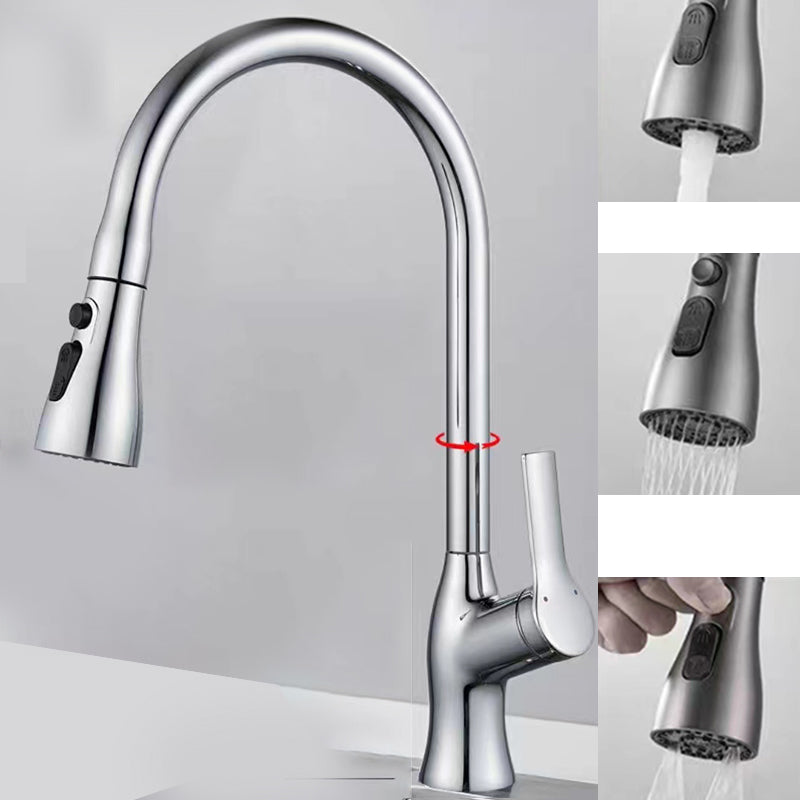 Modern Kitchen Faucet Pull down Sprayer Bar Faucet with Handle and Supply Line Silver Spray Clearhalo 'Home Improvement' 'home_improvement' 'home_improvement_kitchen_faucets' 'Kitchen Faucets' 'Kitchen Remodel & Kitchen Fixtures' 'Kitchen Sinks & Faucet Components' 'kitchen_faucets' 6585208