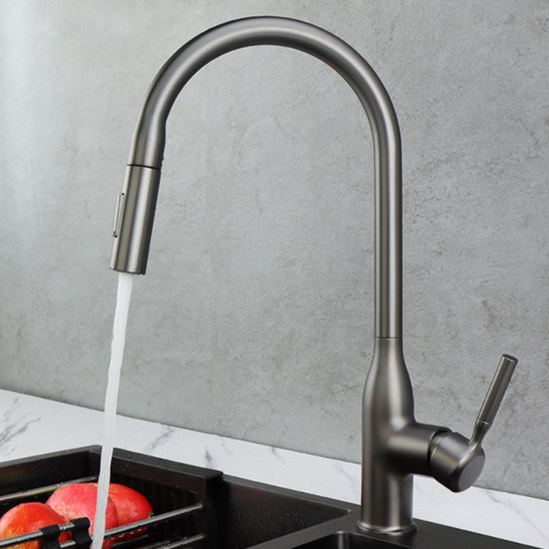 Modern Kitchen Faucet Pull down Sprayer Bar Faucet with Handle and Supply Line Dark Gray Soft Spray Clearhalo 'Home Improvement' 'home_improvement' 'home_improvement_kitchen_faucets' 'Kitchen Faucets' 'Kitchen Remodel & Kitchen Fixtures' 'Kitchen Sinks & Faucet Components' 'kitchen_faucets' 6585212