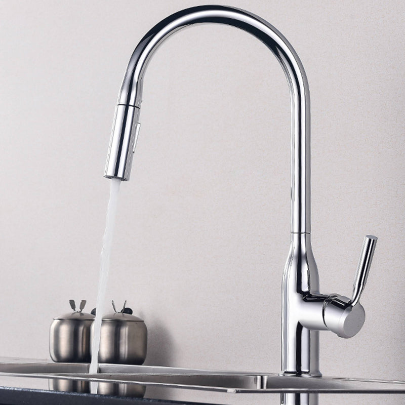 Modern Kitchen Faucet Pull down Sprayer Bar Faucet with Handle and Supply Line Silver Soft Spray Clearhalo 'Home Improvement' 'home_improvement' 'home_improvement_kitchen_faucets' 'Kitchen Faucets' 'Kitchen Remodel & Kitchen Fixtures' 'Kitchen Sinks & Faucet Components' 'kitchen_faucets' 6585214