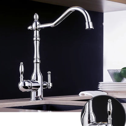 Traditional Bridge Kitchen Faucet 2-Handle Bridge Kitchen Faucet in Gold Silver Clearhalo 'Home Improvement' 'home_improvement' 'home_improvement_kitchen_faucets' 'Kitchen Faucets' 'Kitchen Remodel & Kitchen Fixtures' 'Kitchen Sinks & Faucet Components' 'kitchen_faucets' 6585221