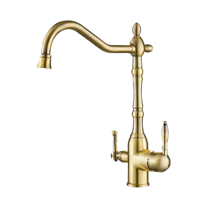 Traditional Bridge Kitchen Faucet 2-Handle Bridge Kitchen Faucet in Gold Clearhalo 'Home Improvement' 'home_improvement' 'home_improvement_kitchen_faucets' 'Kitchen Faucets' 'Kitchen Remodel & Kitchen Fixtures' 'Kitchen Sinks & Faucet Components' 'kitchen_faucets' 6585234