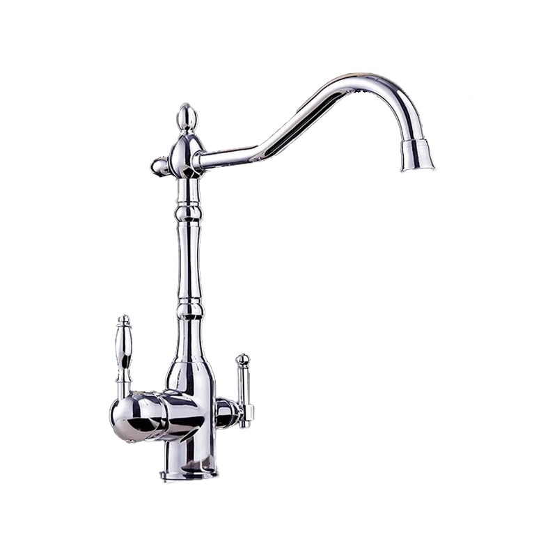 Traditional Bridge Kitchen Faucet 2-Handle Bridge Kitchen Faucet in Gold Clearhalo 'Home Improvement' 'home_improvement' 'home_improvement_kitchen_faucets' 'Kitchen Faucets' 'Kitchen Remodel & Kitchen Fixtures' 'Kitchen Sinks & Faucet Components' 'kitchen_faucets' 6585235