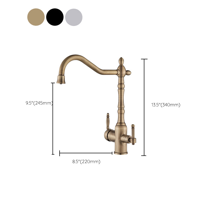Traditional Bridge Kitchen Faucet 2-Handle Bridge Kitchen Faucet in Gold Clearhalo 'Home Improvement' 'home_improvement' 'home_improvement_kitchen_faucets' 'Kitchen Faucets' 'Kitchen Remodel & Kitchen Fixtures' 'Kitchen Sinks & Faucet Components' 'kitchen_faucets' 6585238