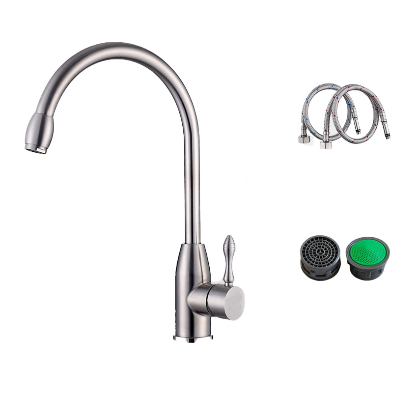 Modern Standard Kitchen Faucet 1-Handle Bar Faucet with Accessories Round Supply Lines Included Clearhalo 'Home Improvement' 'home_improvement' 'home_improvement_kitchen_faucets' 'Kitchen Faucets' 'Kitchen Remodel & Kitchen Fixtures' 'Kitchen Sinks & Faucet Components' 'kitchen_faucets' 6585243