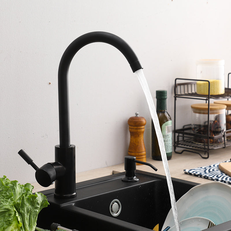 Modern 1-Handle Bar Faucet with Supply Lines Kitchen Faucet in Black Clearhalo 'Home Improvement' 'home_improvement' 'home_improvement_kitchen_faucets' 'Kitchen Faucets' 'Kitchen Remodel & Kitchen Fixtures' 'Kitchen Sinks & Faucet Components' 'kitchen_faucets' 6585257