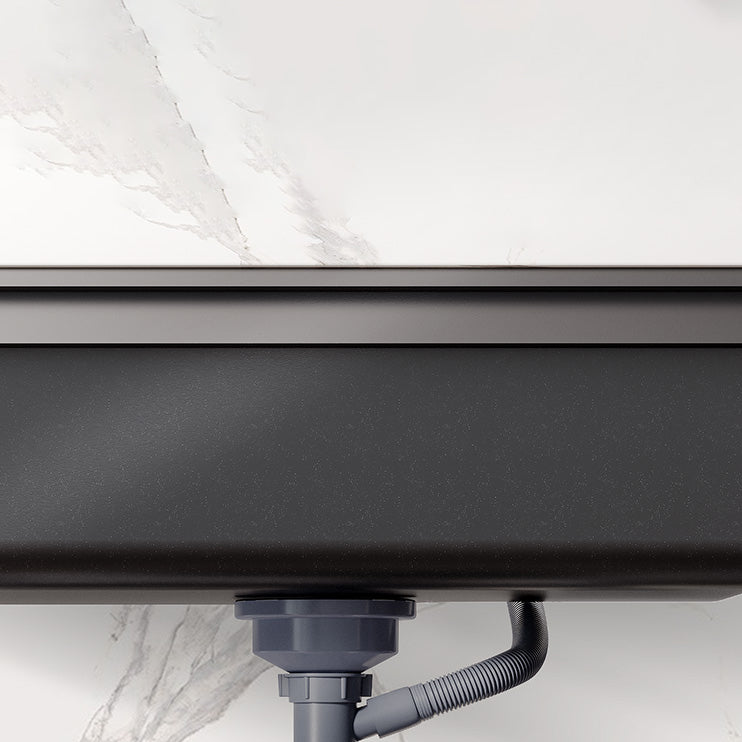 Contemporary Black Quartz Kitchen Sink Single Bowl Sink with Basket Strainer Clearhalo 'Home Improvement' 'home_improvement' 'home_improvement_kitchen_sinks' 'Kitchen Remodel & Kitchen Fixtures' 'Kitchen Sinks & Faucet Components' 'Kitchen Sinks' 'kitchen_sinks' 6585279