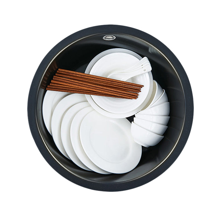 Contemporary Black Quartz Kitchen Sink Single Bowl Sink with Basket Strainer Clearhalo 'Home Improvement' 'home_improvement' 'home_improvement_kitchen_sinks' 'Kitchen Remodel & Kitchen Fixtures' 'Kitchen Sinks & Faucet Components' 'Kitchen Sinks' 'kitchen_sinks' 6585282