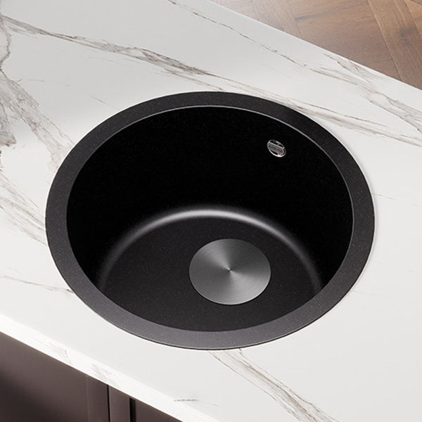 Contemporary Black Quartz Kitchen Sink Single Bowl Sink with Basket Strainer Clearhalo 'Home Improvement' 'home_improvement' 'home_improvement_kitchen_sinks' 'Kitchen Remodel & Kitchen Fixtures' 'Kitchen Sinks & Faucet Components' 'Kitchen Sinks' 'kitchen_sinks' 6585284