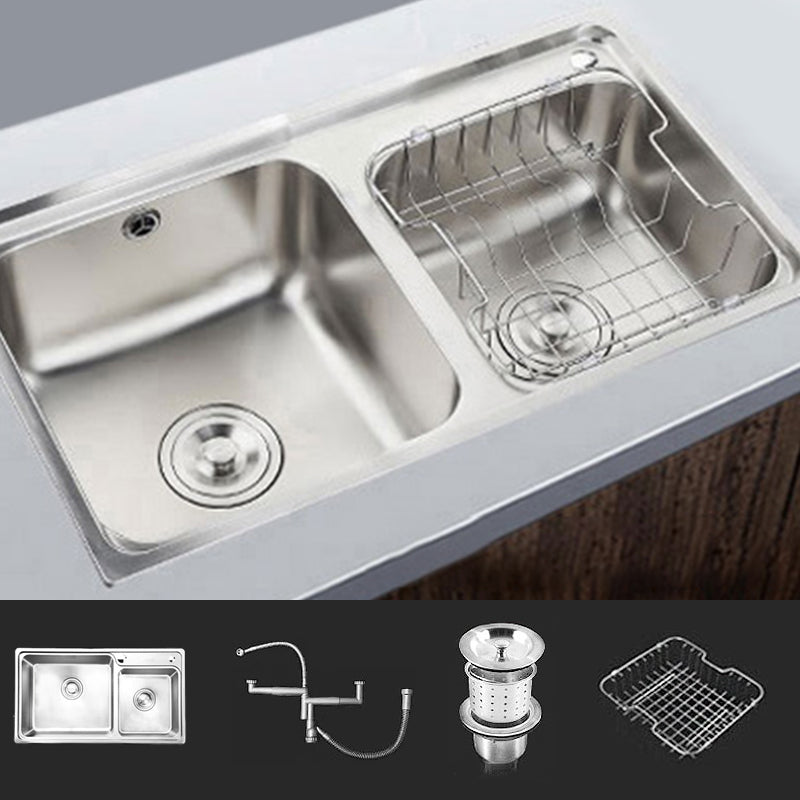 Rectangle 2 Holes Kitchen Sink Stainless Steel Double Basin Sink 27"L x 15"W x 8"H Sink Only None Clearhalo 'Home Improvement' 'home_improvement' 'home_improvement_kitchen_sinks' 'Kitchen Remodel & Kitchen Fixtures' 'Kitchen Sinks & Faucet Components' 'Kitchen Sinks' 'kitchen_sinks' 6585338