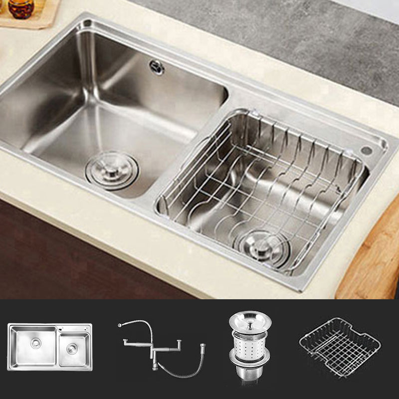 Rectangle 2 Holes Kitchen Sink Stainless Steel Double Basin Sink 30"L x 17"W x 8"H Sink Only None Clearhalo 'Home Improvement' 'home_improvement' 'home_improvement_kitchen_sinks' 'Kitchen Remodel & Kitchen Fixtures' 'Kitchen Sinks & Faucet Components' 'Kitchen Sinks' 'kitchen_sinks' 6585339